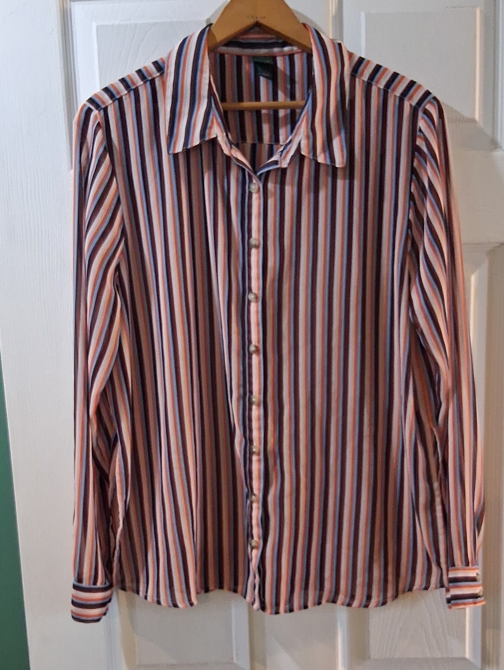 wild fable Pink, Blue & White Striped Button-Down Shirt Sheer